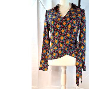 Cupcakes and Cashmere Geometric Colorful Print Faux Wrap Sz XS